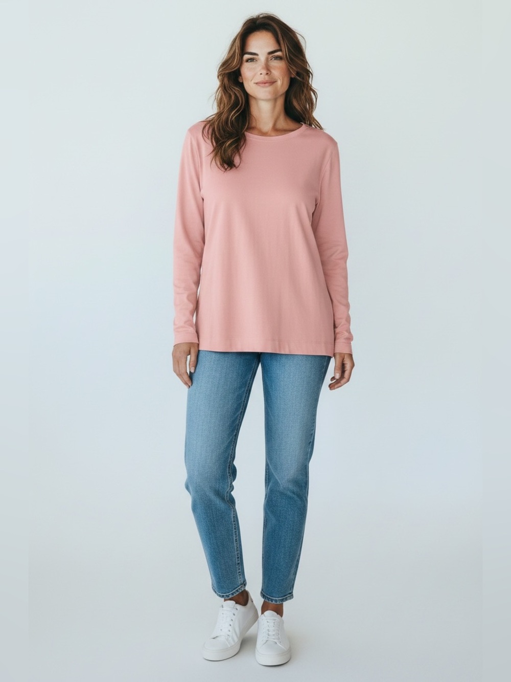 Chico's Ultimate Tee Lightweight Long Sleeve Scoop Neck Top - Dusty Rose Pink
